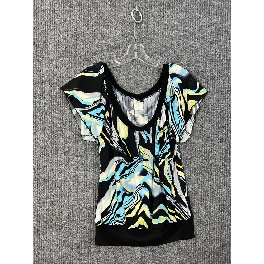 Vintage Wrapper Shirt Womens Medium Short Sleeve Y2K 90's RAve Disco Multi Color